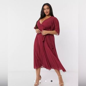 Red Pleated Midi Dress
